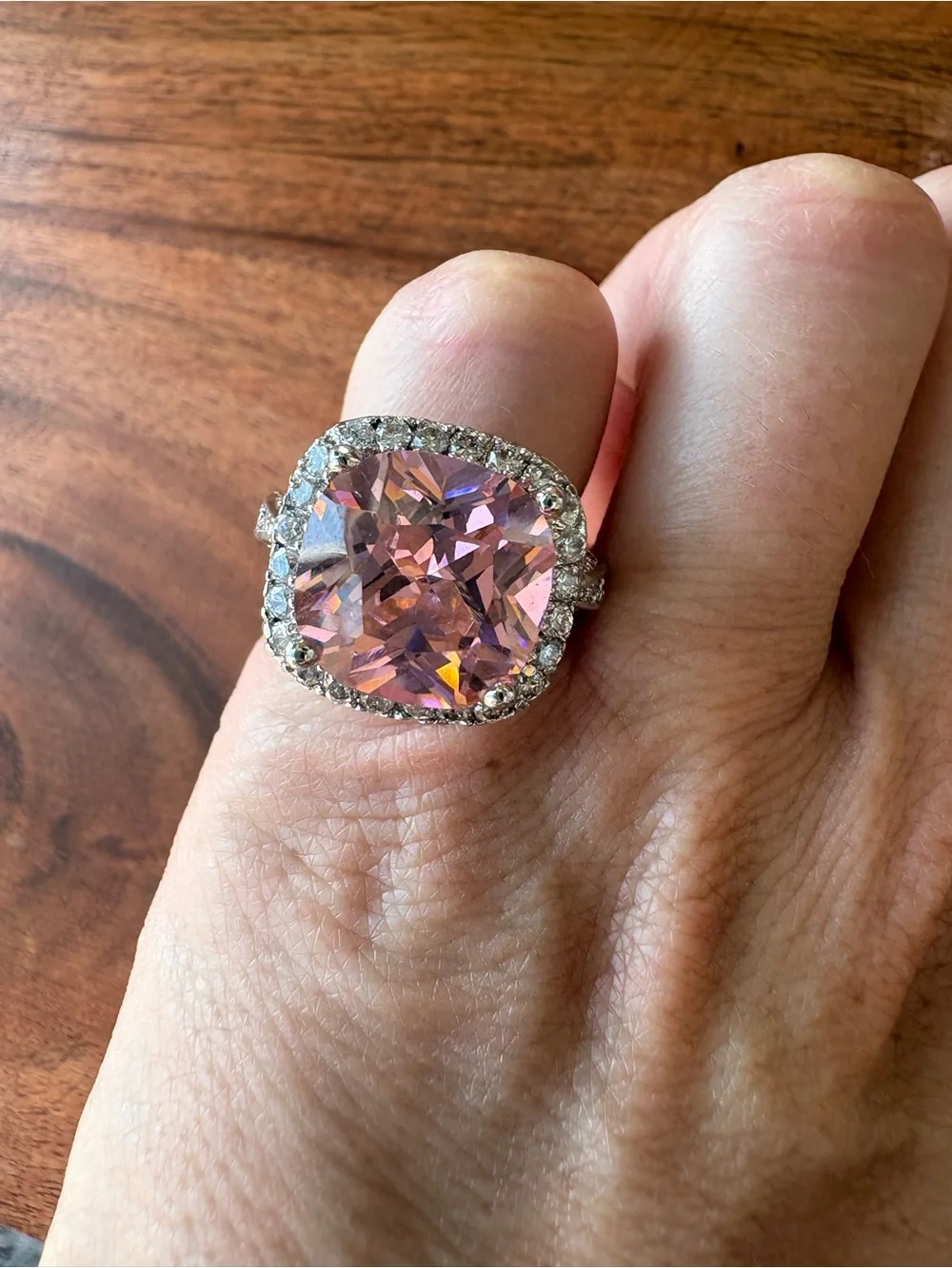 Vintage Pink Cushion Halo Cocktail Ring - Size 5.75